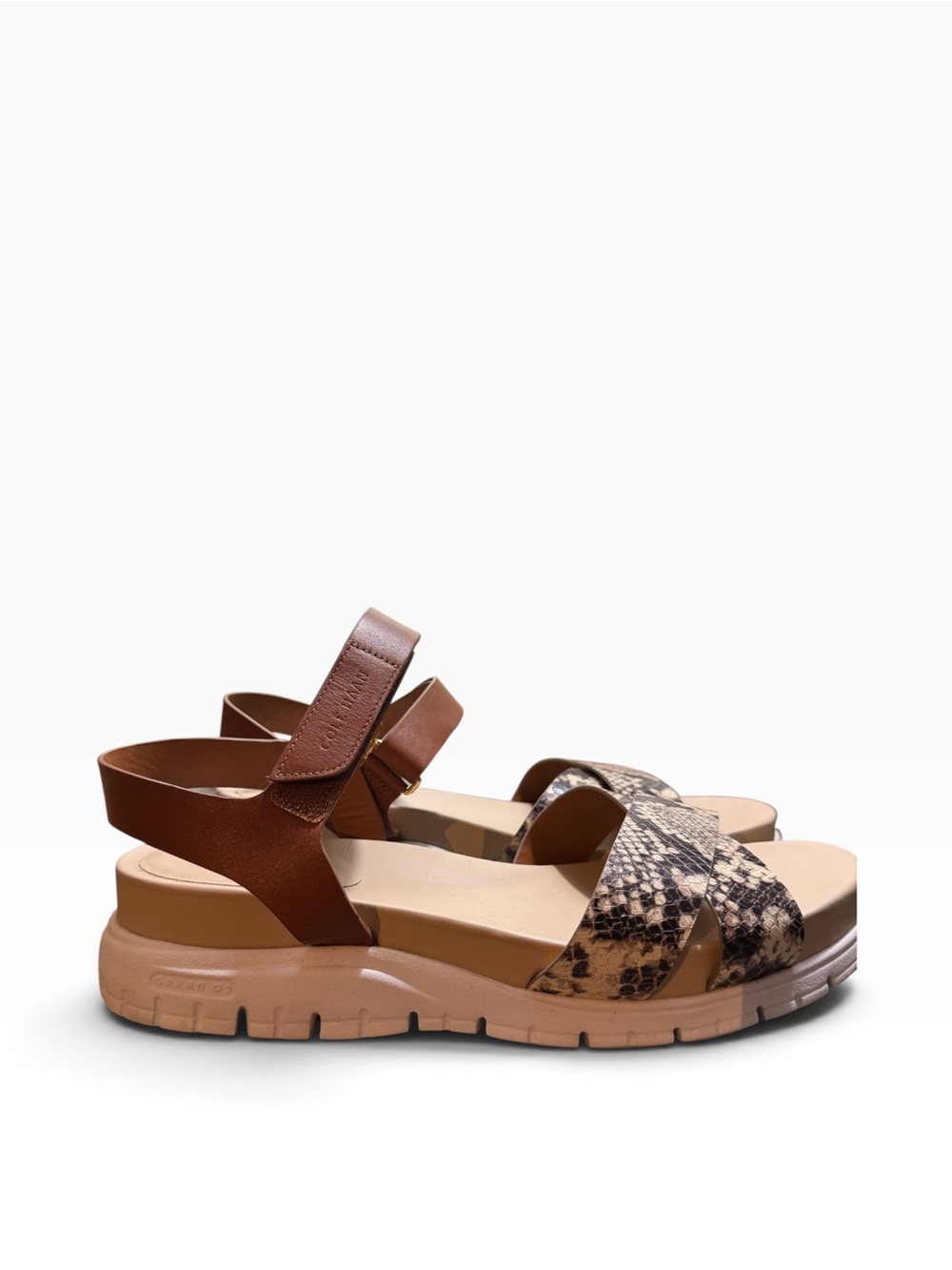 Cole Haan Brown Snake-Print Crossover Strap Sandals